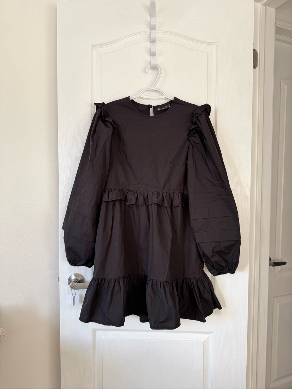 ASOS Design black poplin ruffle sleeve dress